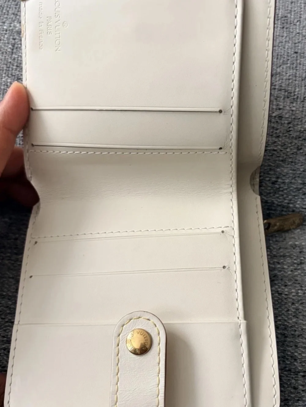 Louis Vuitton Cream Leather Snap Wallet with Gold-Tone Accents